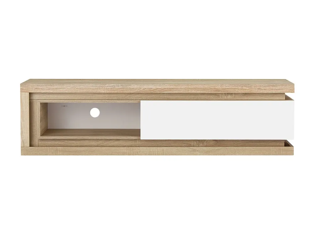 Tv-meubel met 1 lade en 1 nis met ledverlichting van mdf - Naturel en wit gelakt - FLARANCIA