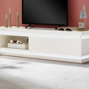 Tv-meubel met 1 lade en 1 nis met ledverlichting van mdf - Wit gelakt - FLARANCIA