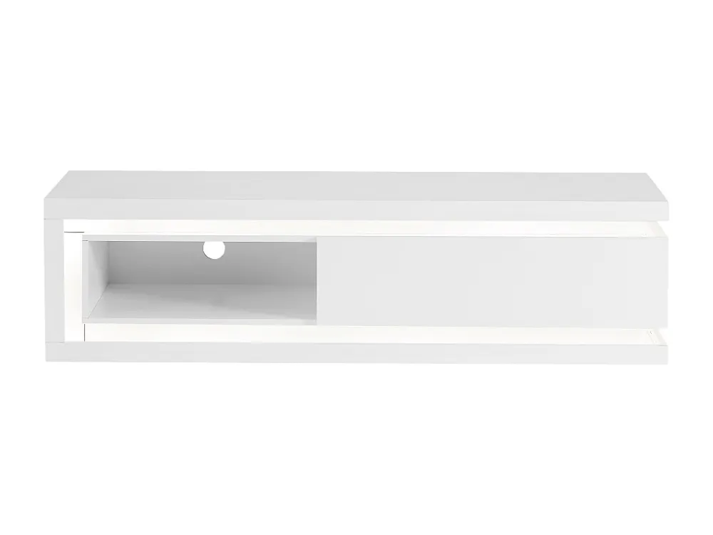 Tv-meubel met 1 lade en 1 nis met ledverlichting van mdf - Wit gelakt - FLARANCIA