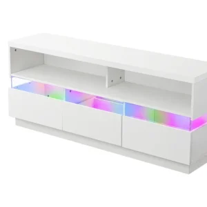 TV-meubel met LED-verlichting Lage kast - Entertainmentcentrum - Wit gelakt MDF - 147x36,5x61 cm