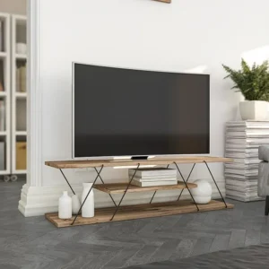 TV-meubel met 2 legplanken - Naturel en zwart - DELORY - Koop nu eenvoudig online