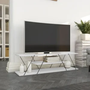TV-meubel met 2 legplanken - Wit en zwart - DELORY - Koop nu eenvoudig en goedkoop online