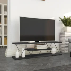 Tv-meubel met 1 plank - Kleur: zwart - DELORY