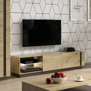 TV-meubel MURARI - 2 deuren en 2 nissen - met LEDs - Eiken & taupe - Koop nu online