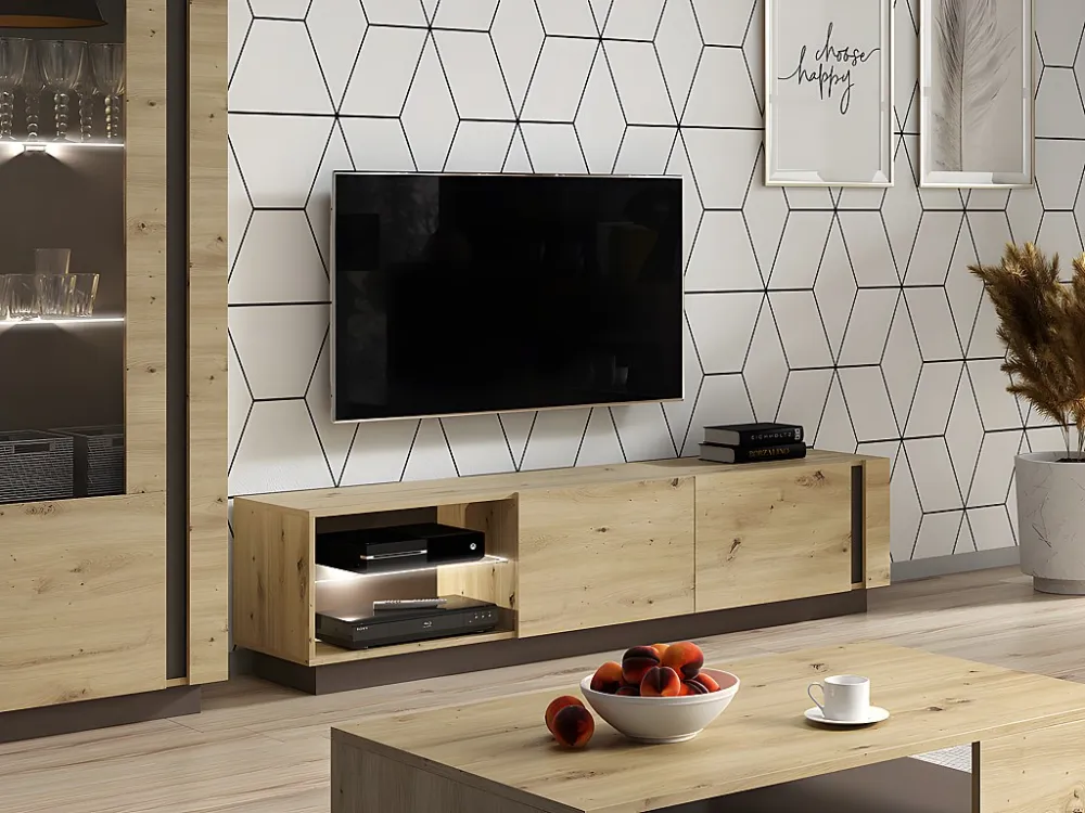 TV-meubel MURARI - 2 deuren en 2 nissen - met LEDs - Eiken & taupe - Koop nu online