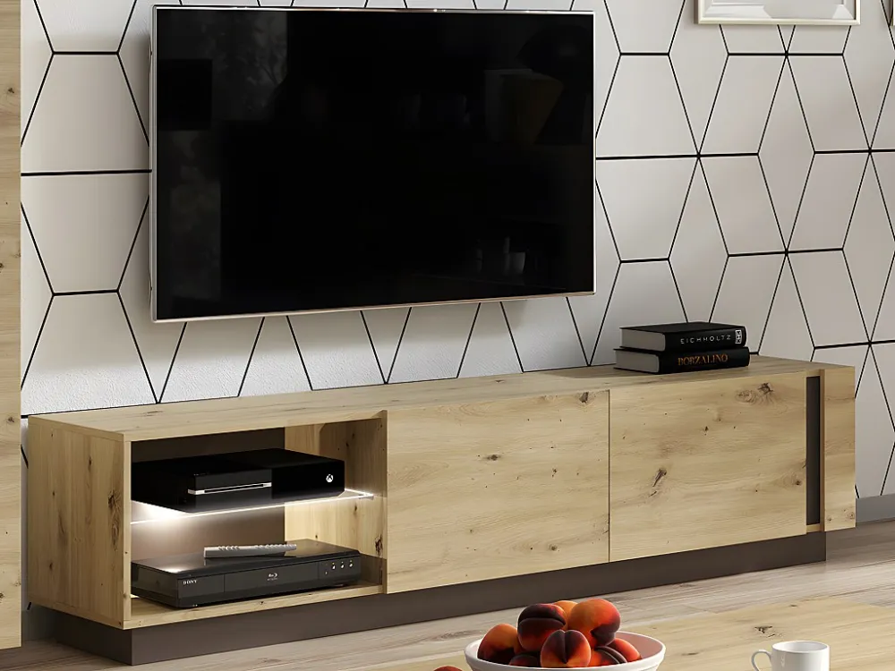 TV-meubel MURARI - 2 deuren en 2 nissen - met LEDs - Eiken & taupe - Koop nu online