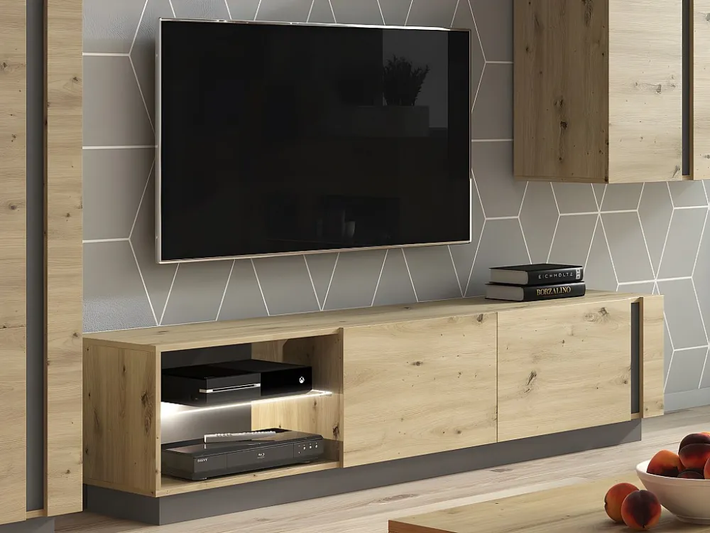 TV-meubel MURARI - 2 deuren en 2 nissen - met LEDs - Eiken & taupe - Koop nu online