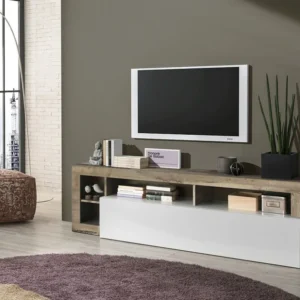 TV-meubel SEFRO - 1 deur & 4 nissen - Witgelakt en eiken - Koop nu eenvoudig en goedkoop