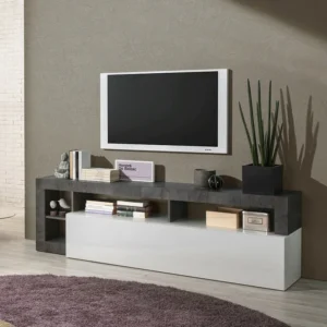 TV-meubel SEFRO - 1 deur & 4 nissen - Witgelakt en betonkleur - Koop nu eenvoudig online