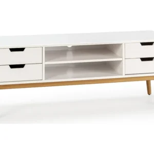 Tv-meubel Baku met 1 deur en 2 laden het wit, massief hout, 140 cm. VS Venta-stock