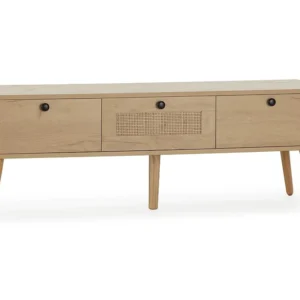 TV-meubel Bella 3 deuren Eiken kleur met natuurlijk riet. VS Venta-stock