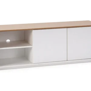 Tv-meubel Bob 2 deuren 2 vakken Wit/Eiken, Massief hout VS Venta-stock
