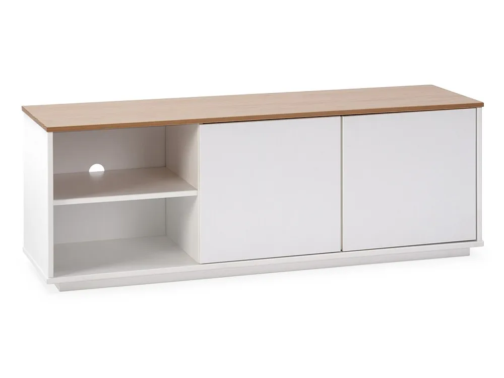 Tv-meubel Bob 2 deuren 2 vakken Wit/Eiken, Massief hout VS Venta-stock
