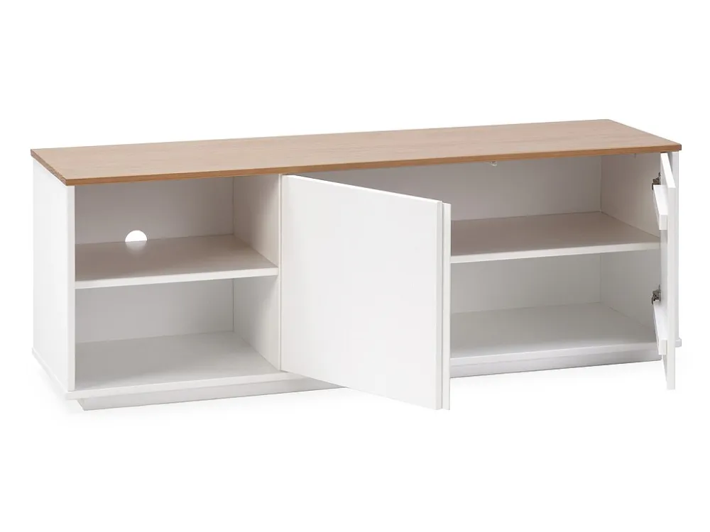 Tv-meubel Bob 2 deuren 2 vakken Wit/Eiken, Massief hout VS Venta-stock