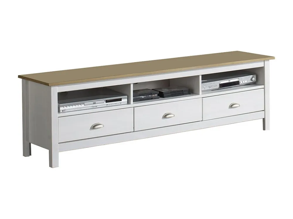 Tv-meubel Bora Bora 3 laden, massief hout, wit. VS Venta-stock