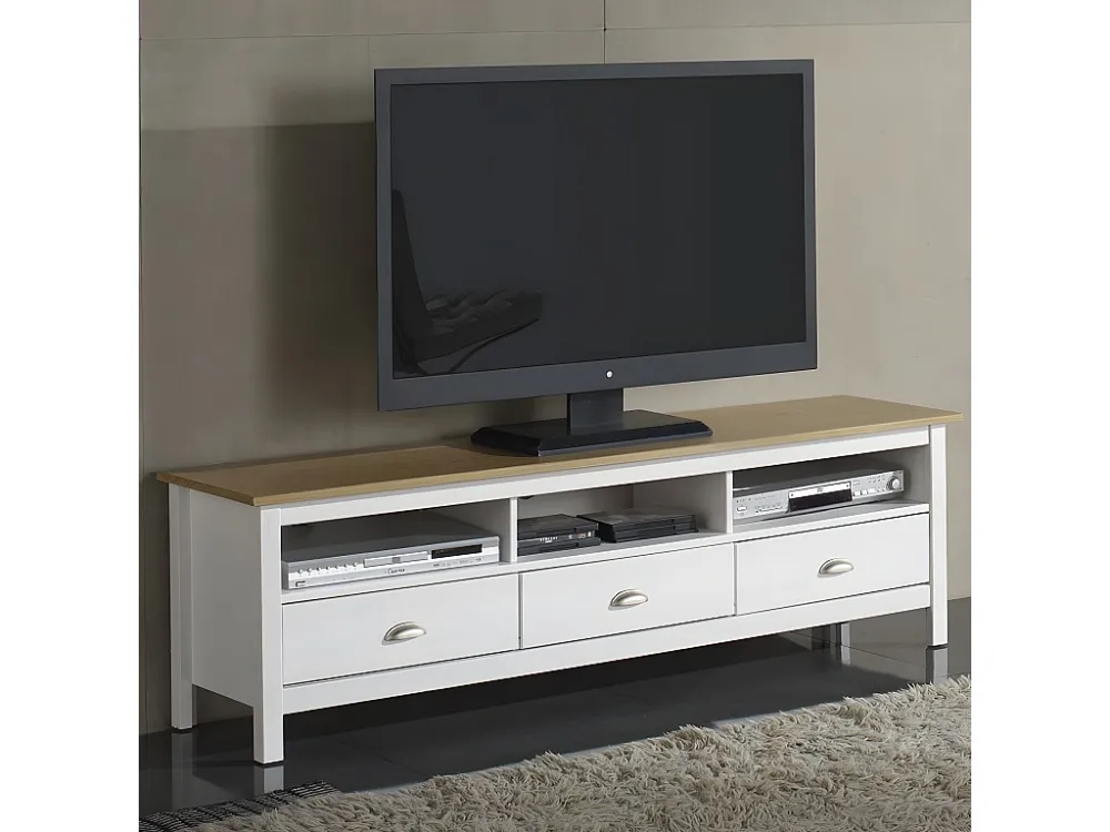 Tv-meubel Bora Bora 3 laden, massief hout, wit. VS Venta-stock