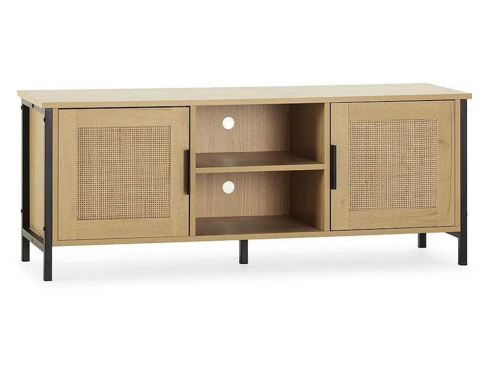 TV-meubel Cruz 2 deuren Eiken kleur met natuurlijk riet, 120 cm VS Venta-stock