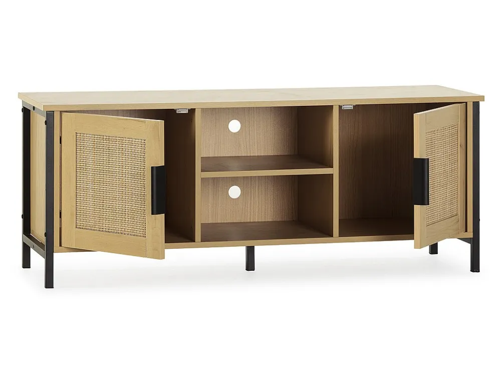 TV-meubel Cruz 2 deuren Eiken kleur met natuurlijk riet, 120 cm VS Venta-stock