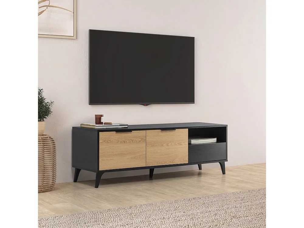 Tv-meubel Kalma 2 deuren 1 lade zwart/eiken VS Venta-stock