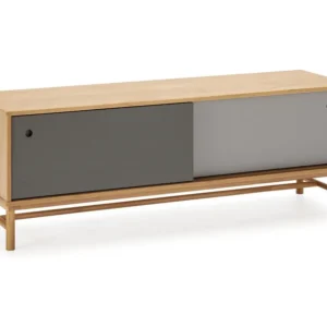 Tv-meubel Magnus 2 Schuifdeuren Grijs, Massief Hout VS Venta-stock