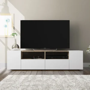 Tv-meubel Tania 4 deuren wit en eiken, 138 x 42 cm VS Venta-stock