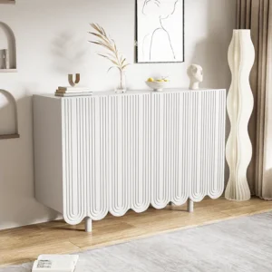 Buffet 120x80.8x37.5cm, buffet en forme de larme avec 4 portes profilées et charnière tampon, blanc