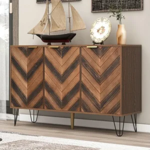 Buffet avec 3 portes - stylés et espace de rangement généreux - Petite armoire couleur bois+noir 120x76.5x38 cm