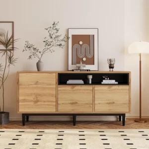 Buffet en bois avec trois portes et étagères 160 x 35 x 76 cm - Armoire TV design peu encombrant robuste et fiable