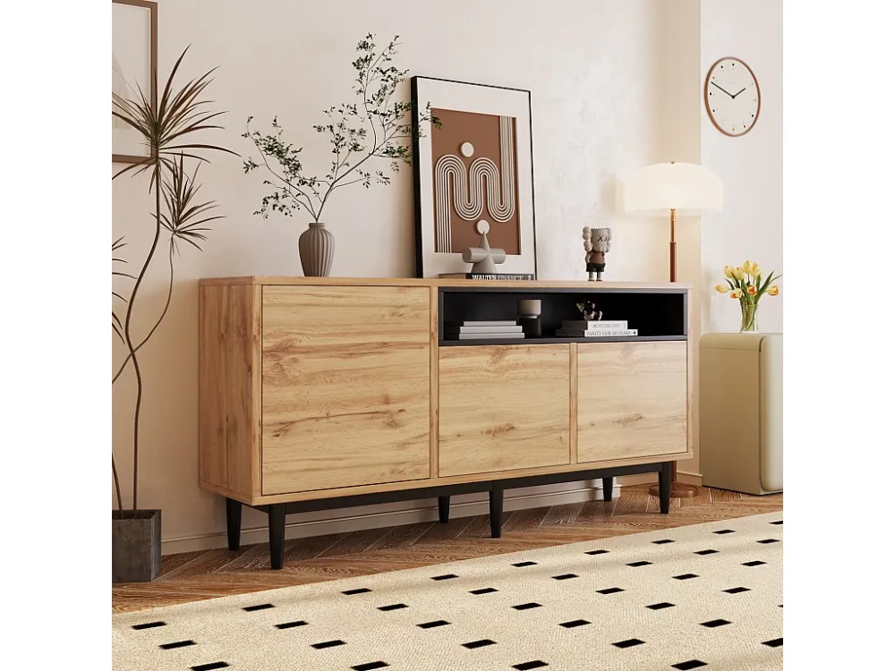 Buffet en bois avec trois portes et étagères 160 x 35 x 76 cm - Armoire TV design peu encombrant robuste et fiable