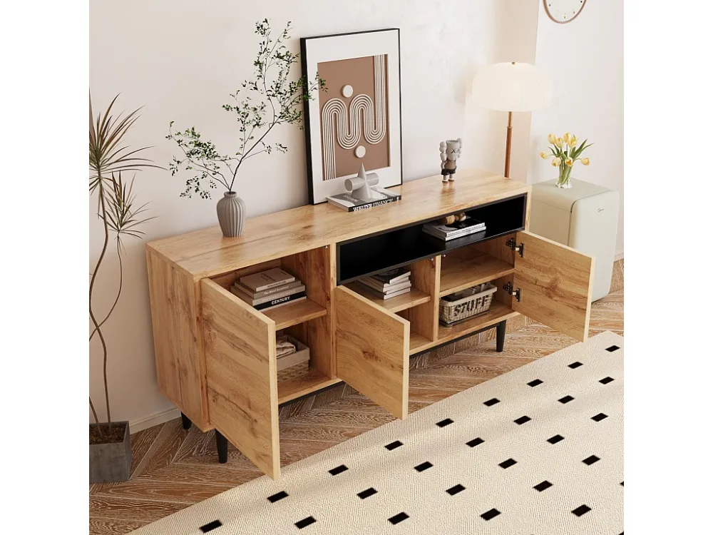 Buffet en bois avec trois portes et étagères 160 x 35 x 76 cm - Armoire TV design peu encombrant robuste et fiable