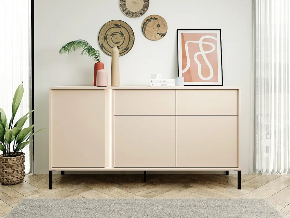 Buffet 3 deuren en 2 laden met LEDs - Beige - ELYNIA