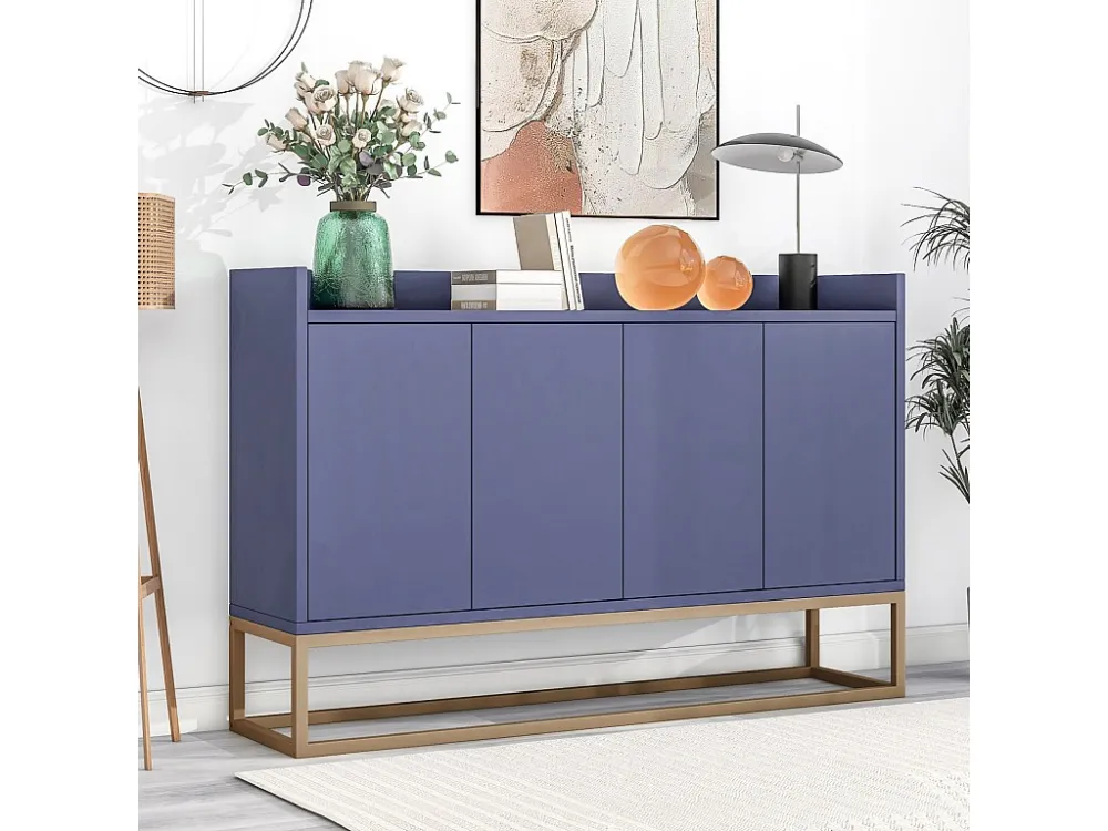 Buffet moderne 120 x 30 x 80 cm - Buffet style minimaliste avec 4 portes pour salle à manger, salon, cuisine - bleu marine