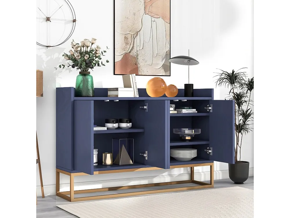 Buffet moderne 120 x 30 x 80 cm - Buffet style minimaliste avec 4 portes pour salle à manger, salon, cuisine - bleu marine