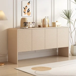 Buffet 4 portes, avec dispositif anti-recul, pour le salon et l'entrée, 152.5x40x76.5cm, crème d'abricot