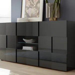Buffetkast CALISTO - LEDs - 2 poorten & 2 lades - Antraciet -Koop nu goedkoop