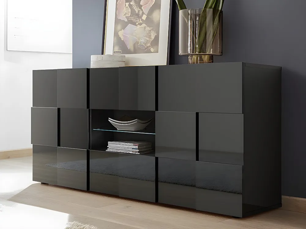 Buffetkast CALISTO - LEDs - 2 poorten & 2 lades - Antraciet -Koop nu goedkoop