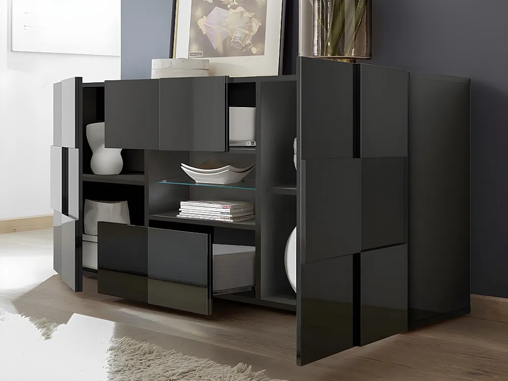 Buffetkast CALISTO - LEDs - 2 poorten & 2 lades - Antraciet -Koop nu goedkoop