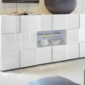 Buffetkast CALISTO - Met leds, 2 deuren en 2 lades - Wit