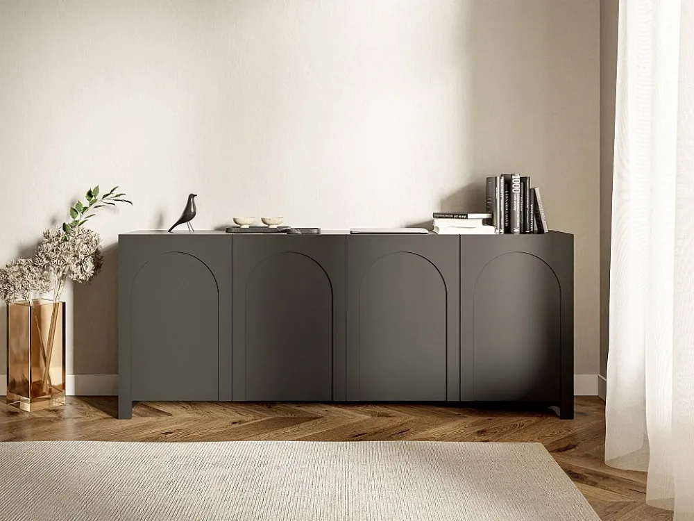 Buffetkast met 4 deurtjes MDF - Kleur: zwart - DELANYA