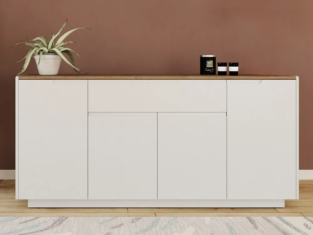 Buffetkast met 4 deuren en 1 lade. Witgelakt mdf AMANI