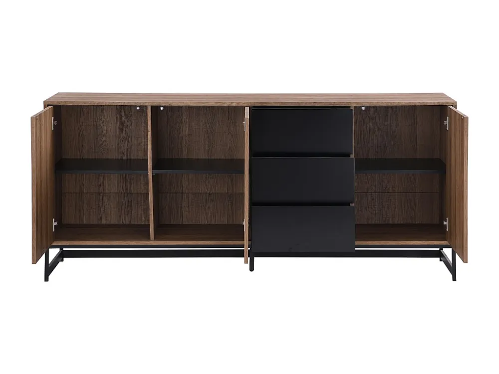 Buffetkast met 3 deuren en 3 laden - Mdf - Naturel en zwart - CARATANA - Koop nu online