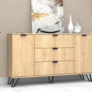 Buffetkast met 2 deuren en 3 lades - Kleur: naturel en zwart - MENODA