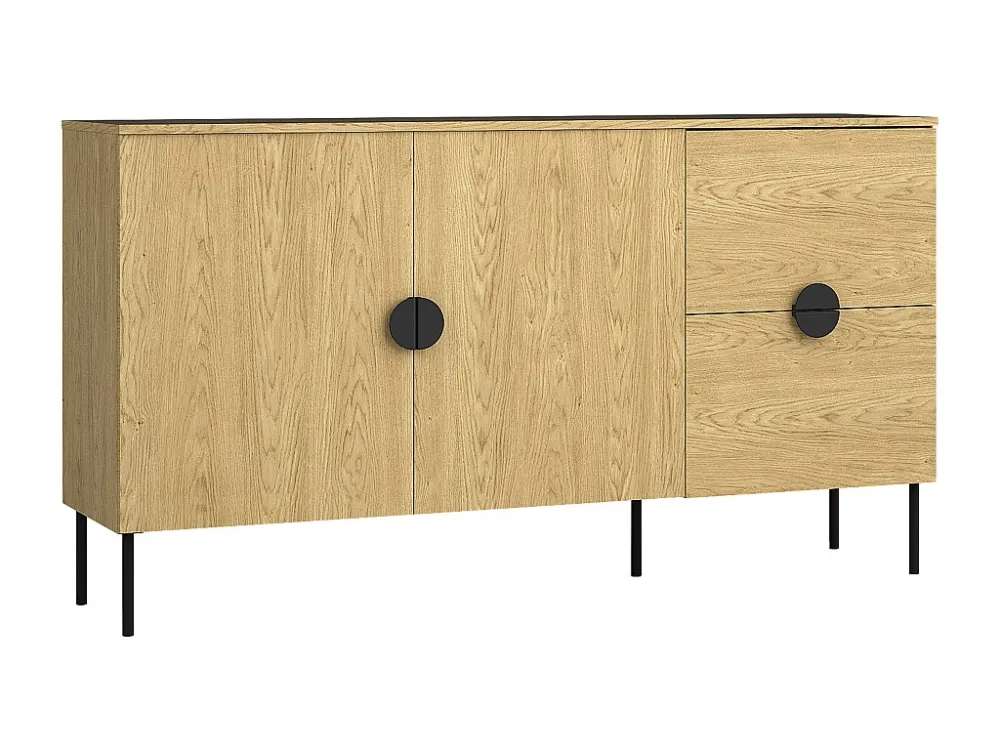 Buffetkast met 2 deuren en 2 lades - Naturel en zwart - NATANIEL