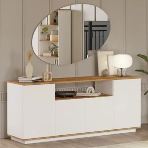 Buffetkast met 4 deuren en 1 plank - Licht naturel en wit - LOTULA