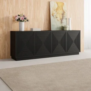 Buffetkast met 4 deuren van mdf - Kleur: Zwart - MEZULIA