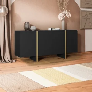 Buffetkast met 4 deuren van mdf - Zwart en goudkleurig - LUVONIA