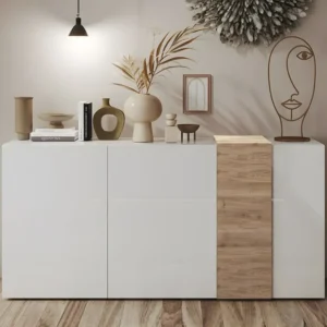 Buffetkast met 3 deuren - Wit en licht naturel - CAYNO