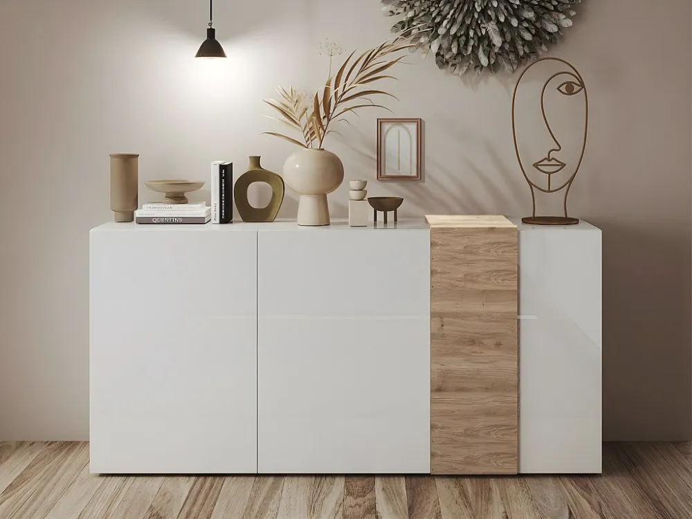 Buffetkast met 3 deuren - Wit en licht naturel - CAYNO