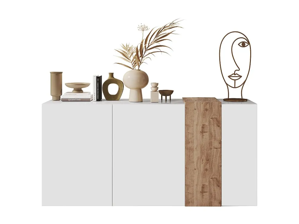 Buffetkast met 3 deuren - Wit en licht naturel - CAYNO