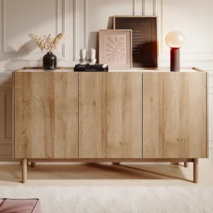 Buffetkast met 3 deurtjes - Licht naturel en wit marmereffect - SITOLI